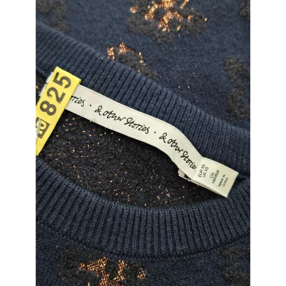 & Other Stories Navy Leopard Print Jacquard Pullover Sweater Women's XS - Picture 4 of 6